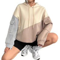 Womens Casual Fashion Color-Block Patchwork Hoodie With Long Sleeves