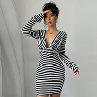Elegant Striped Boat-neck Gugufeng-style Dress