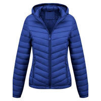 Women's Solid-Color Zippered Hooded Winter Coat Jacket Casual