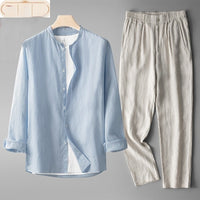 Men's Retro Thin Long Sleeve Linen Tang Suit Outfit