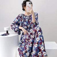 High-end Sleepwear Spring Autumn Round-neck Long Dress