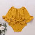 Girls' Solid Color Long Sleeve Bowknot Romper