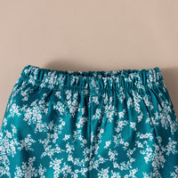 Girl's Lace Up Short Top And Printed Flare Pants Suit