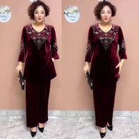 Stylish Gold Velvet Cropped-Sleeve Pants Two-Piece Set