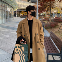 Knee Length Korean Double Breasted Cashmere Windbreaker