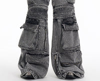 Dorsal Spine Wings Embroidery Short Denim Vest Coat