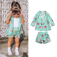 Girls Spring Western Style Suit Flower Suit Jacket And Shorts