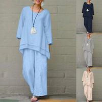 Solid Color National Style Cotton And Linen Casual Long Sleeve Loose Outfit