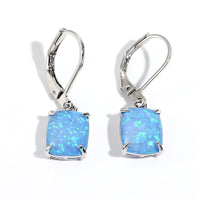 Rectangular Four-Claw Blue And White Opal Stud Earrings