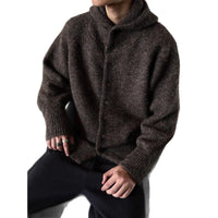 Autumn Winter Mens Japanese-Style Retro Hooded Button-Up Cardigan Sweater