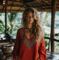 Womens Loose-fitting Plus-size V-neck Top With A Printed Design