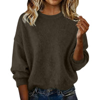 Fashionable Crew-neck Solid-color Sweater