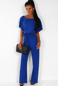 Fashion Bat Short-sleeved Lace-up Jumpsuit
