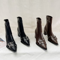 Retro Belt Buckle Stretch Thin Boots British Style Martin Boots