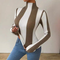 Women's Spring And Autumn Classic Black And White Contrast Color Vertical Pattern Sweater