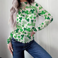Fashionable Slim-fit Top With A Clover Print For Women