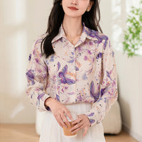 Design Sense Niche Long Sleeve Non-ironing Draping Vertical And Smooth Printed Top Shirt