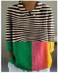 European And American Style Long-Sleeve Chinese-Style Bamboo-Stripe Linen Lapel Printed Fashionable All-Match Shirt
