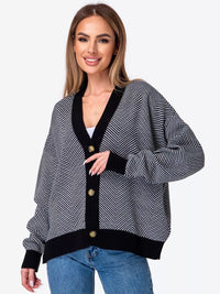 Contrast Striped Sweater Jacket, Long Sleeved Top