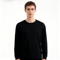 Solid-color Heavyweight Pure Cotton Crew-neck Long-sleeve T-shirt For Women