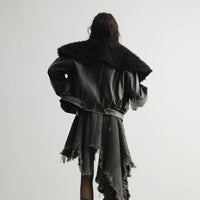 Cool Handsome Relaxed Sense Gender-free Package Big Fur Collar Colored Leather Jacket Jacket