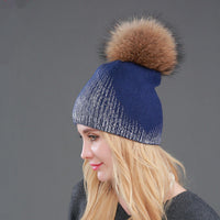 Warm Wool Knitted Hat Women's Hot Gold And Silver Color Women
