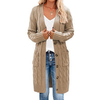 Knitted Long Cable-Knit Sweater Womens Loose Cardigan Coat