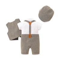 Boys' Bow Tie White Short-sleeved Suspender Romper Vest Three-piece Suit