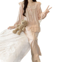 Pajamas Long Sleeve Lace Loungewear Set Suitable For Wearing Outside