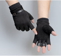 Men's Plush Outdoor Suede Fingerless Sports Warm Gloves