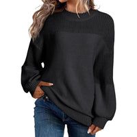 Solid Color Lantern Sleeve Pullover Round Neck Sweater