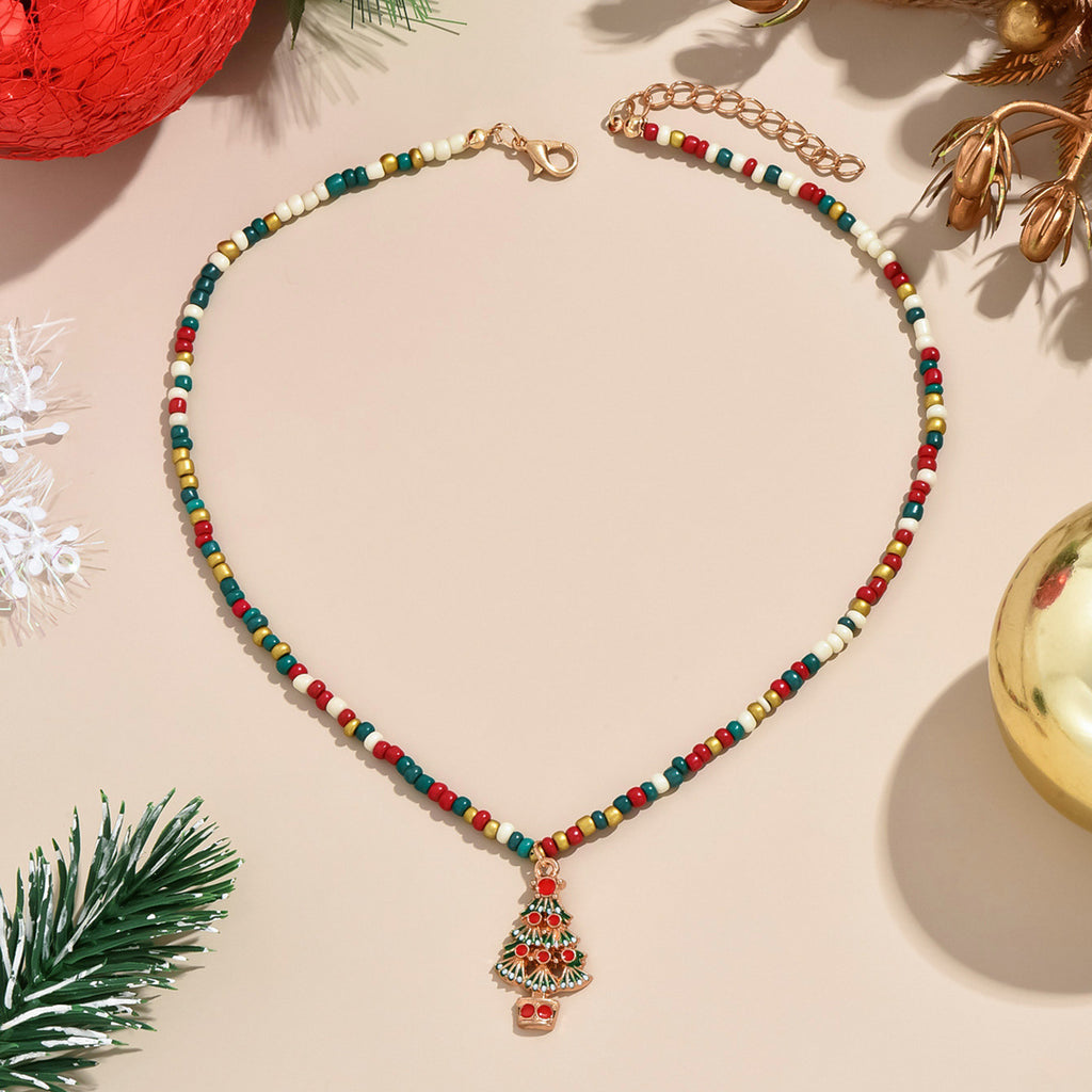 Women's Jewelry Colorful Beaded Santa Claus Garland Christmas Tree Necklace Holiday Accessories