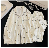 Notch-collar Cloud-pattern Cotton Long-sleeve Loungewear Set