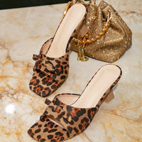 Womens Square-toe, Open-toe Leopard-print Chunky-heel Shoes
