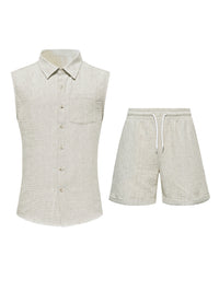 Men's Casual Sleeveless Shirt And Shorts Set