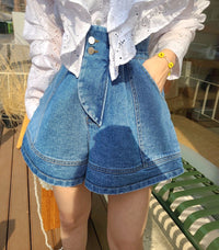 Vintage High Waist Single Breasted Wide Leg Denim Shorts