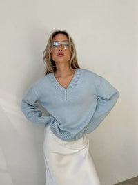 Women Solid Color Pullover Sweater Idle Style