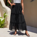 French-style Ruffle-trimmed Lace Patchwork Skirt A-line Slimming Layered Long Dress