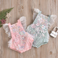 Girl's Baby's Romper Mesh Lace Beaded Patchwork Lace-up One-piece