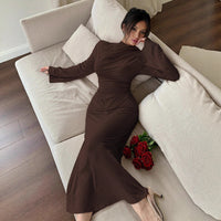 Figure-flattering, Elegant All-match Flared-sleeve Mock-neck Sheath Maxi Dress