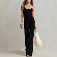 Women's Solid Color Sleeveless Top And Pants Set