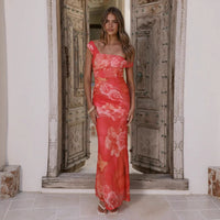 Slim It Printed Off Shoulder Sheath Dress