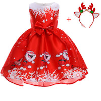 Christmas Dress Print Princess Santa Claus Snowflake Girl Show