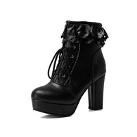 Autumn And Winter Lace Up Women's Thick Heel Lace Fashion Boots