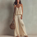 French-style Minimalist Slip Top And Wide-leg Pants Two-piece Set For Women