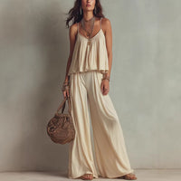French-style Minimalist Slip Top And Wide-leg Pants Two-piece Set For Women