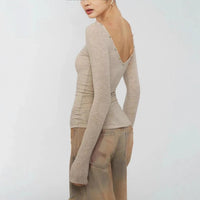 Reversible Button-front Off-shoulder T-shirt With A Slim Fit And Long Sleeves