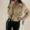 Retro Lapels Lace-up Loose Solid Color Suit Collar Long Sleeve