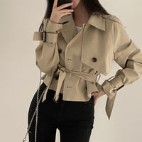 Retro Lapels Lace-up Loose Solid Color Suit Collar Long Sleeve