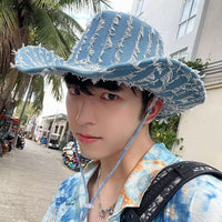 Womens Stylish Casual Denim Wide-Brim Hat For Vacation